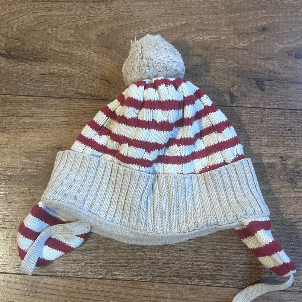 Striped Red and White Kids Pom-Pom Hat